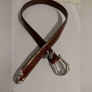 Brighton SZ S Brown Croc Embossed Leather Belt Swirl Hardwear 24507 Made in USA
